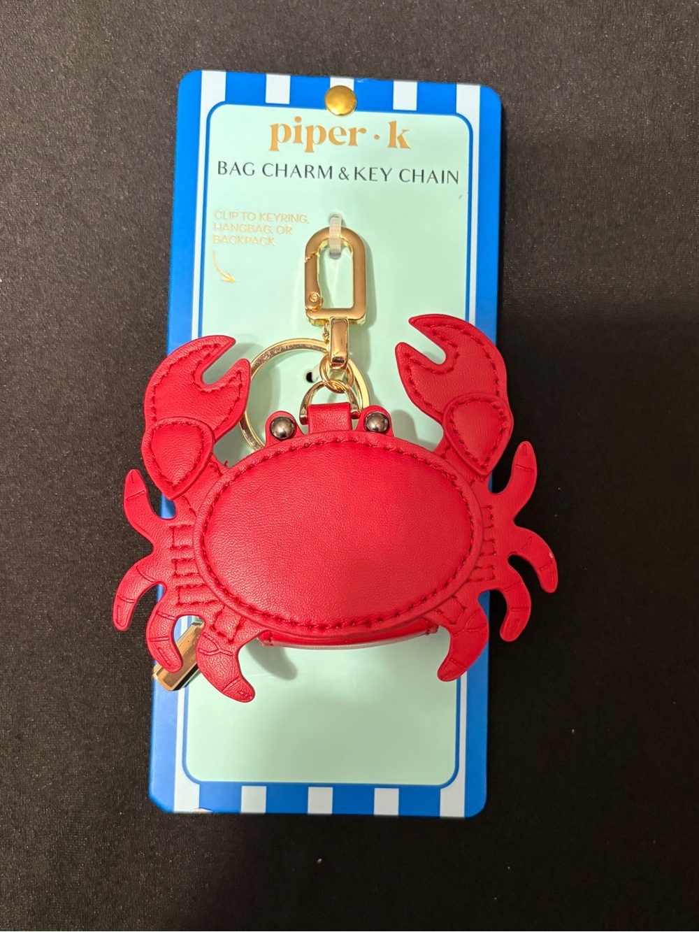 Piper Red Crab Bag Charm with Gold Hardware Key Chain